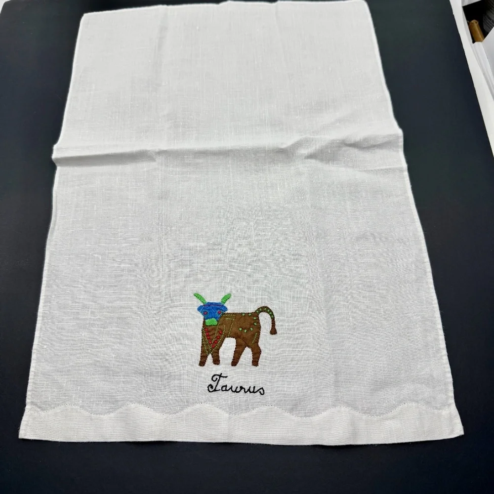 Vintage Hand Embroidered Taurus Madeira Fingertip Towel